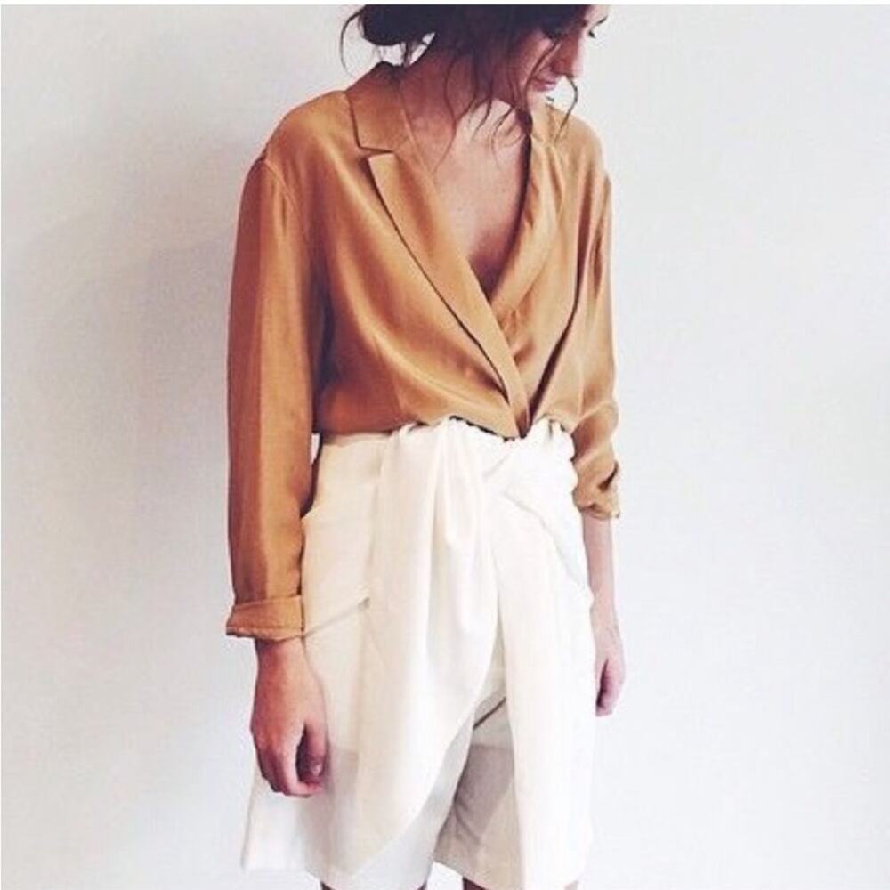 C/MEO Collective Wicked‎ Games golden tan silk wrap front top size Large NWT